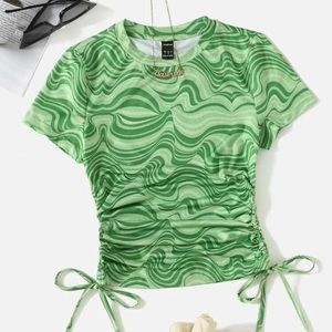 SHEIN Green Ruche Baby Tee